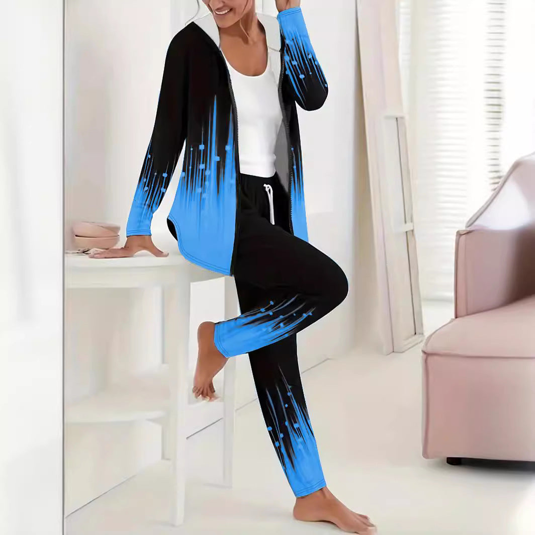 "Damen Sportanzug, Farbverlauf, atmungsaktiv, für Fitness & Freizeit; modernes Design, Kapuze, Taschen"