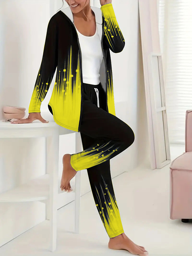 "Damen Sportanzug, Farbverlauf, atmungsaktiv, für Fitness & Freizeit; modernes Design, Kapuze, Taschen"