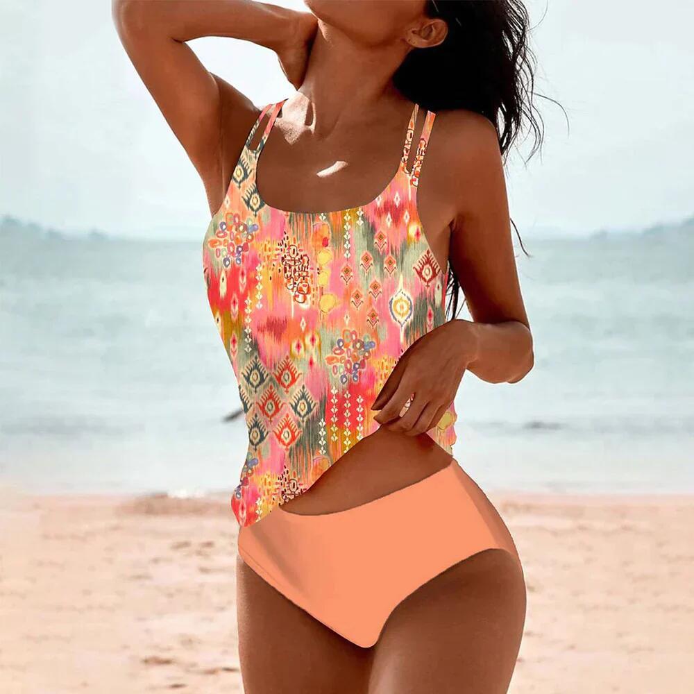 "Damen Tankini-Set floral, Vorderseite, mit verstellbaren Trägern und bequemen Höschen für optimalen Komfort am Strand"