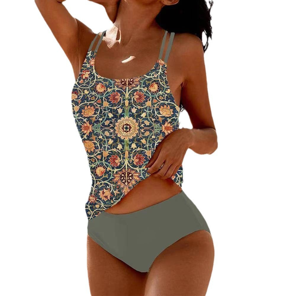 "Damen Tankini-Set floral, Vorderseite, mit verstellbaren Trägern und bequemen Höschen für optimalen Komfort am Strand"