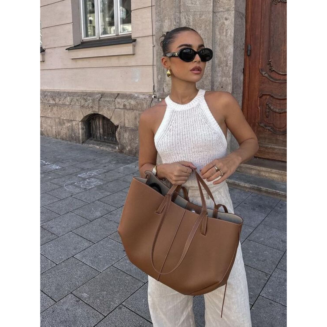 "Damen Vintage Schultertasche: klassische Eleganz, geräumig, zeitloses Design, vielseitig für Alltag und Reisen."