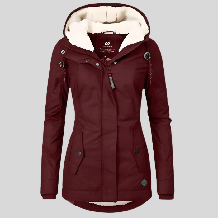 "Damen Winterjacke in Grau mit Kapuze, wasserabweisend, warmes Fleece-Futter, ideal für kalte Wintertage"