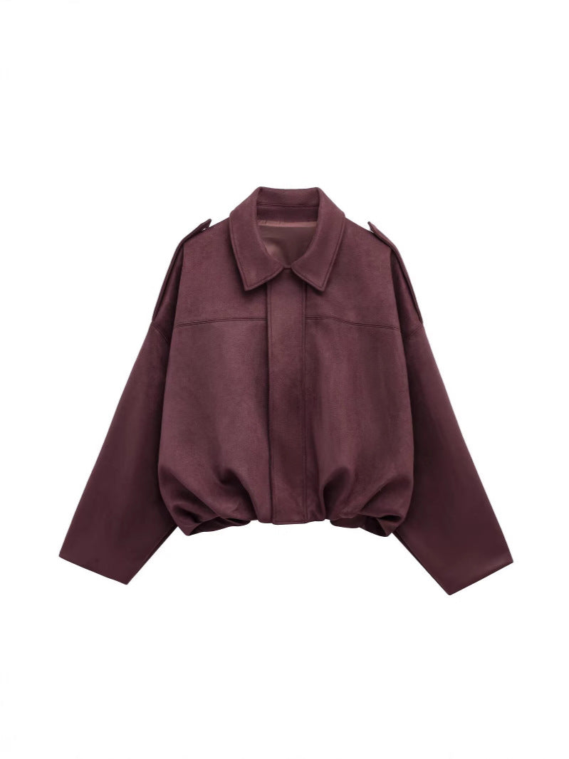 "Damen oversized Wildleder Utility Jacke mit Taschen, moderne Silhouette, vielseitig und elegant für jeden Anlass"