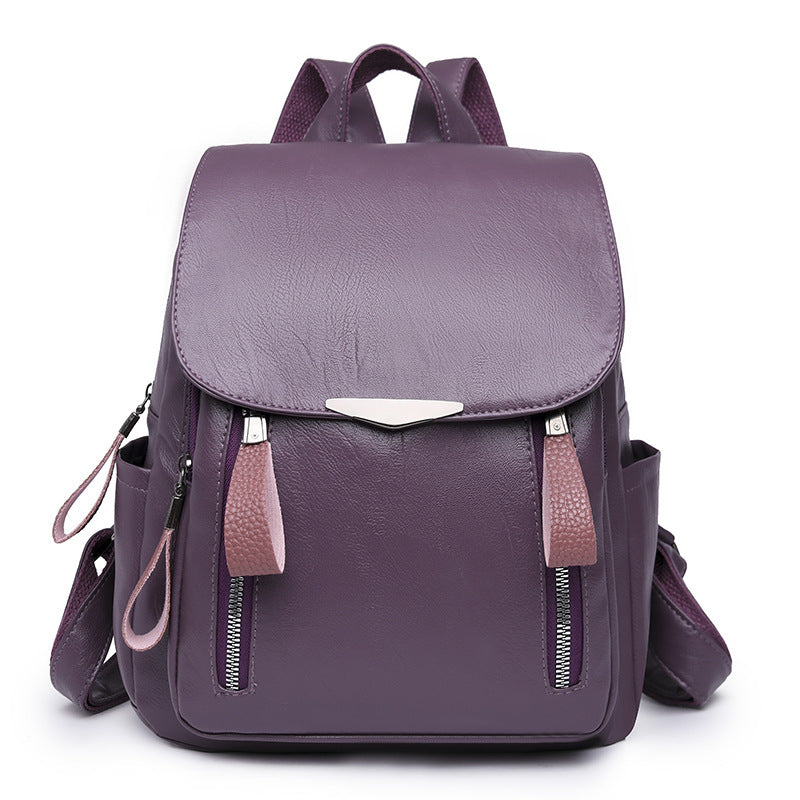 Diebstahlsicherer Lederrucksack für Damen, elegant in Braun, mit verstellbaren Trägern und robusten Reißverschlüssen.