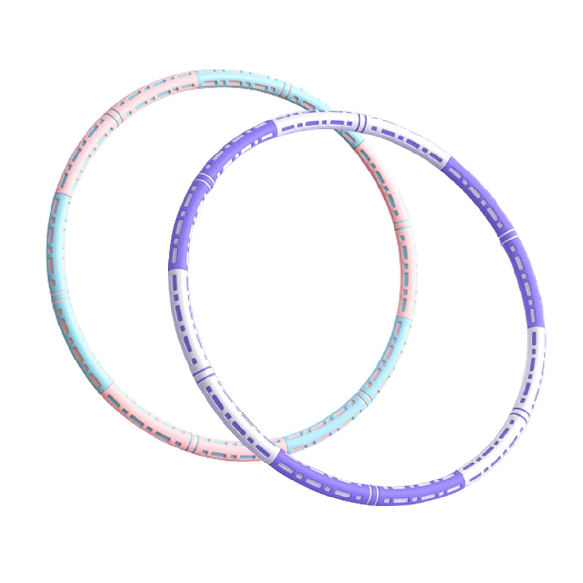 Effektiver Hula Hoop Pro mit Metallkern in Blau-weiß, Lila-weiß oder Pink-blau für Massage und Fitness.