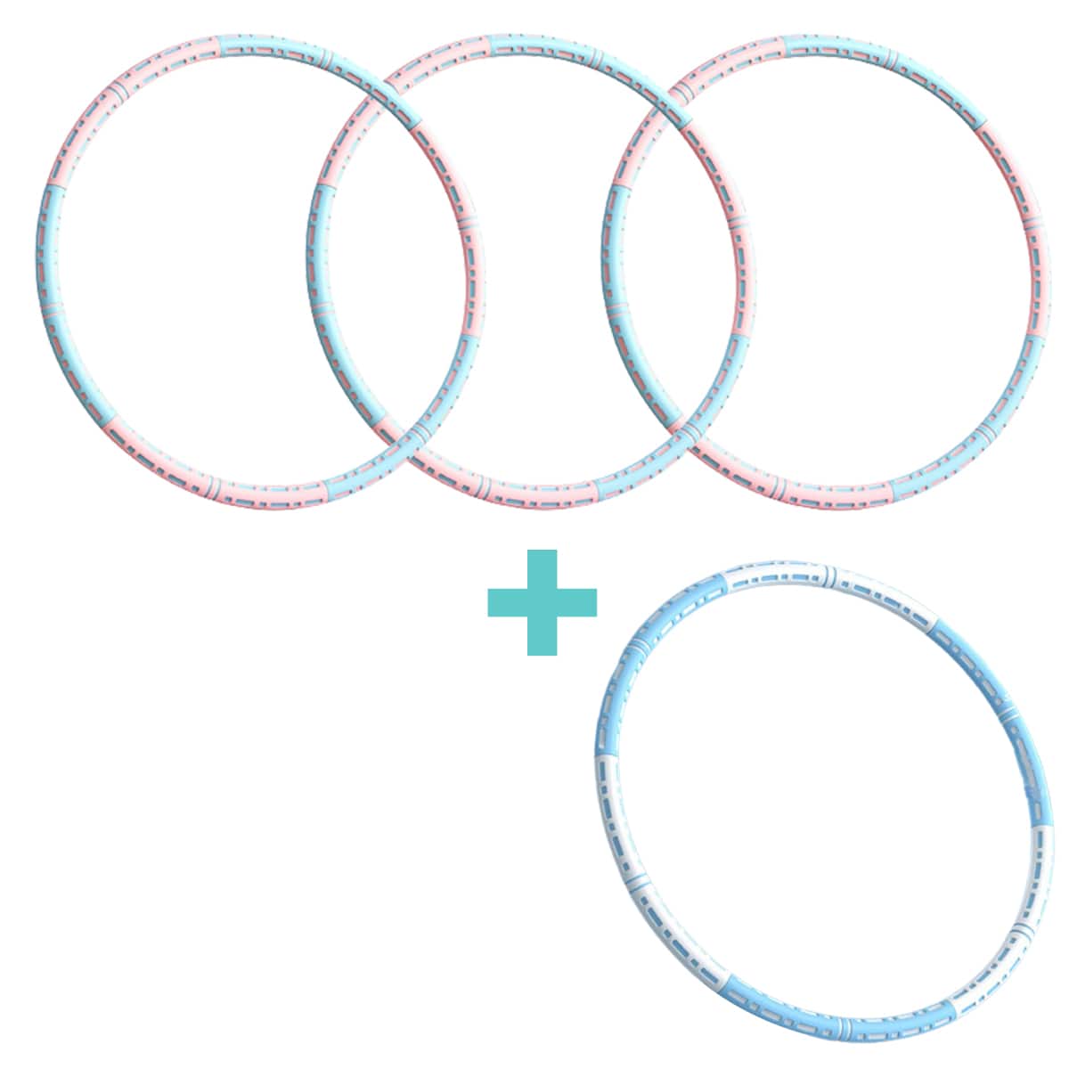 Effektiver Hula Hoop Pro mit Metallkern in Blau-weiß, Lila-weiß oder Pink-blau für Massage und Fitness.