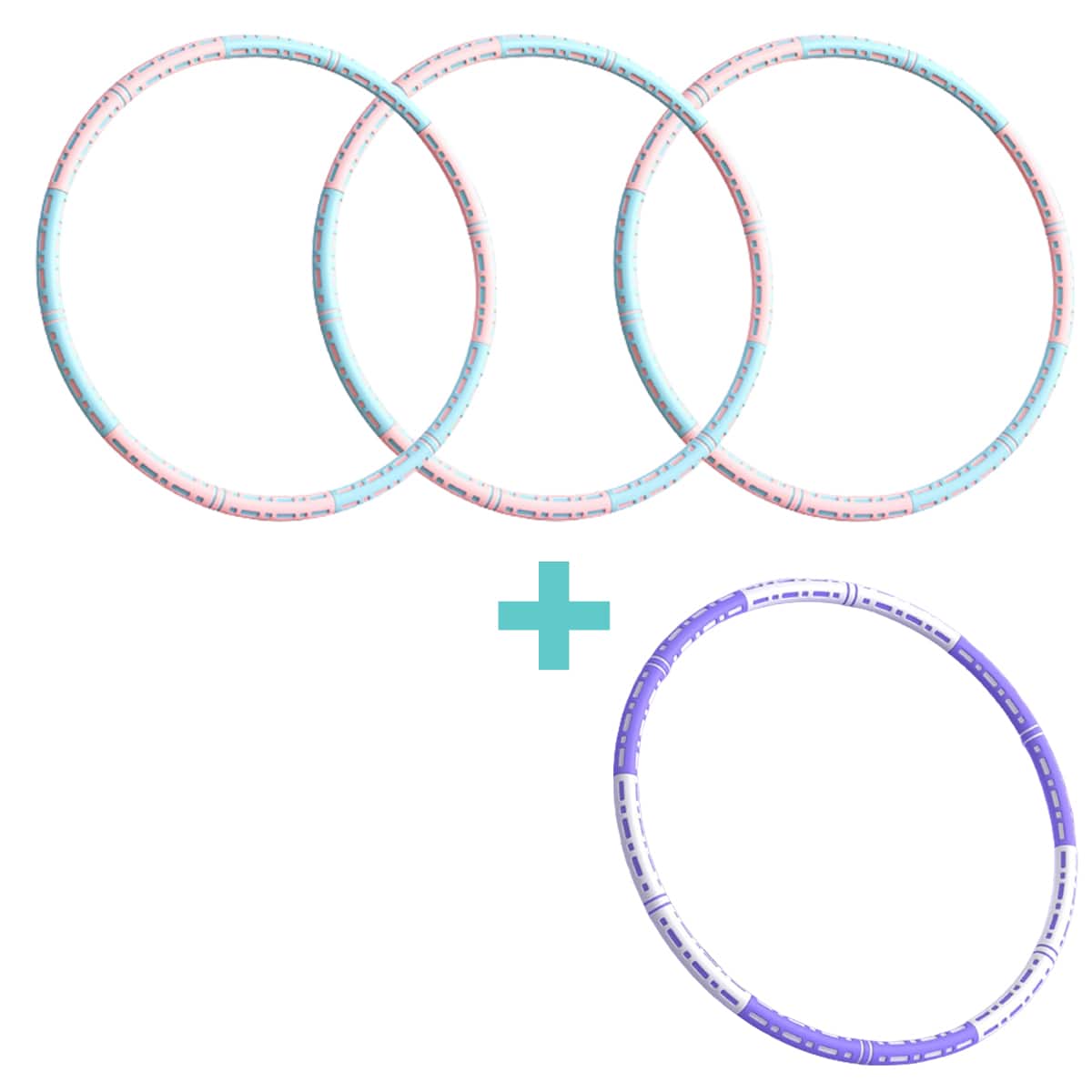 Effektiver Hula Hoop Pro mit Metallkern in Blau-weiß, Lila-weiß oder Pink-blau für Massage und Fitness.