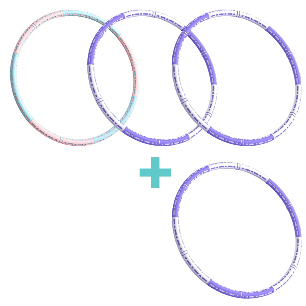 Effektiver Hula Hoop Pro mit Metallkern in Blau-weiß, Lila-weiß oder Pink-blau für Massage und Fitness.