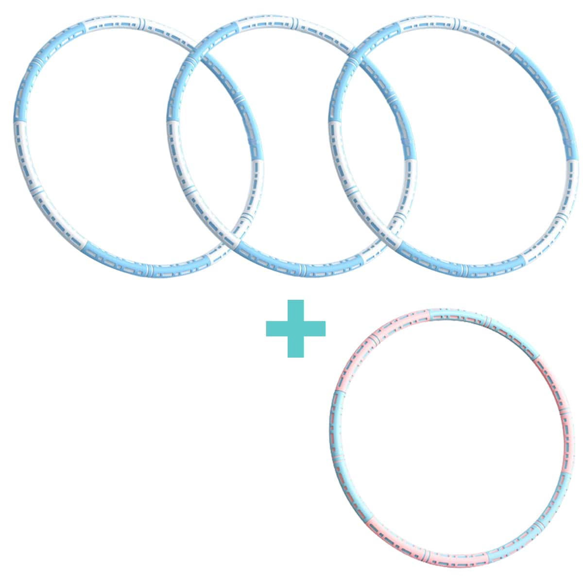 Effektiver Hula Hoop Pro mit Metallkern in Blau-weiß, Lila-weiß oder Pink-blau für Massage und Fitness.