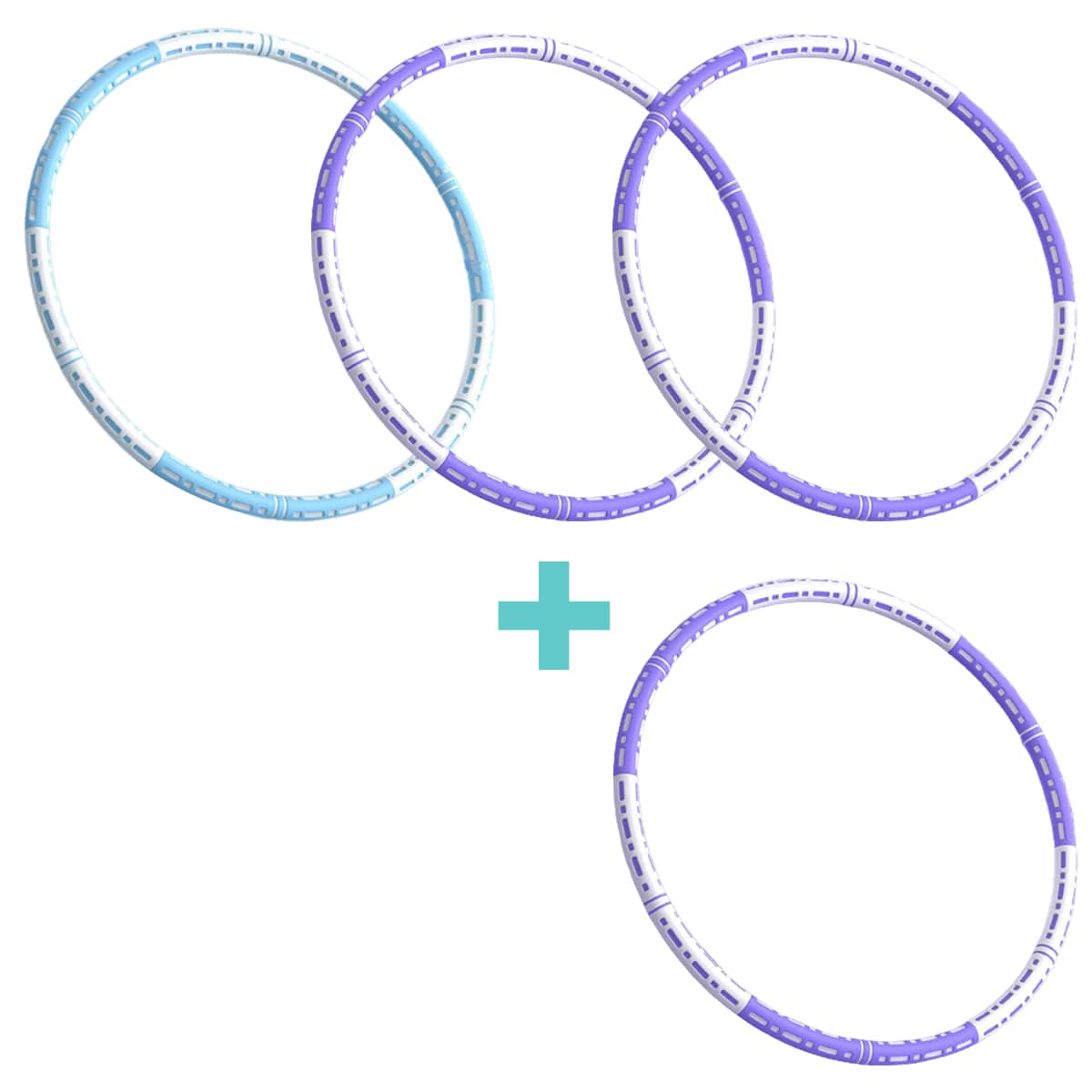 Effektiver Hula Hoop Pro mit Metallkern in Blau-weiß, Lila-weiß oder Pink-blau für Massage und Fitness.