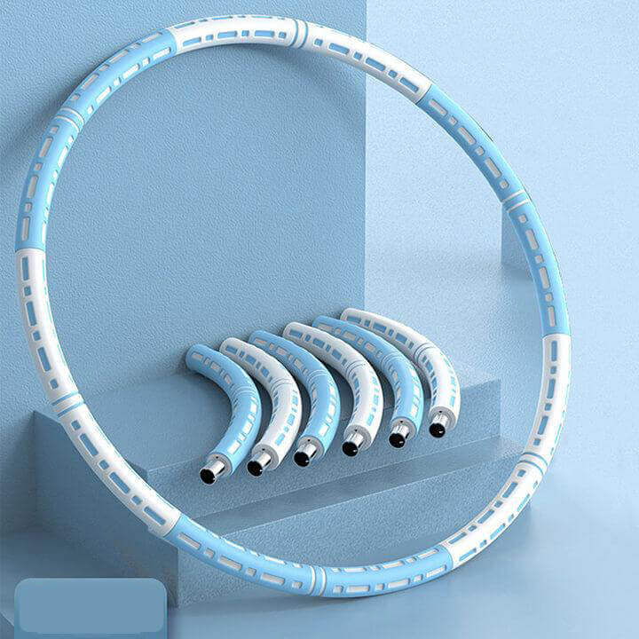 Effektiver Hula Hoop Pro mit Metallkern in Blau-weiß, Lila-weiß oder Pink-blau für Massage und Fitness.