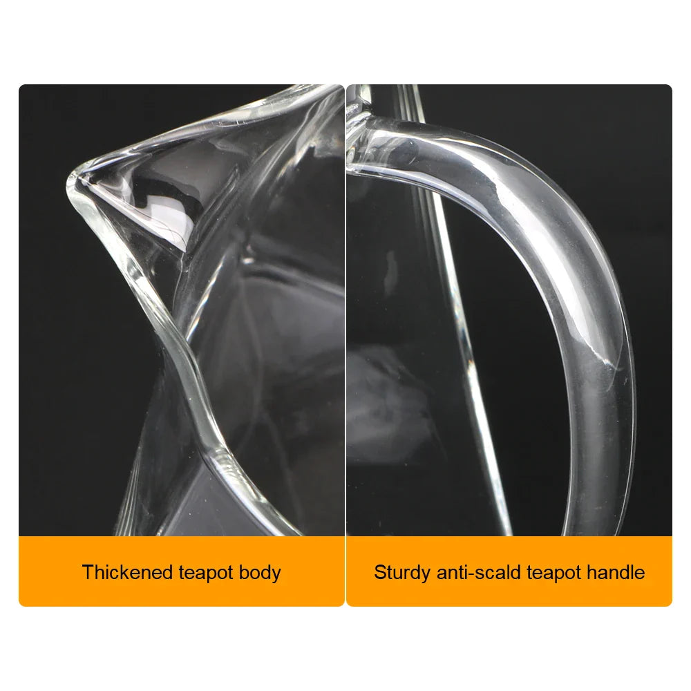 Elegante Glas-Teekanne mit Edelstahlsieb, hitzebeständig, spülmaschinenfest, ideal für losen Tee; erhältlich in 3 Größen.