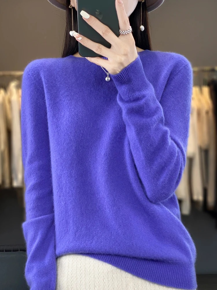 "Eleganter Damen Kaschmir Pullover mit rundem Ausschnitt, weiche Textur, klassisches Design, vielseitig für jeden Anlass."