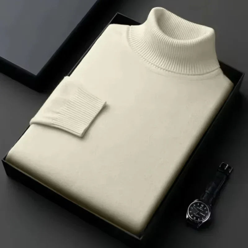 "Eleganter Rollkragenpullover aus hochwertiger Wolle, klassisches Design, für stilvolle Herrenmode, warm und komfortabel."