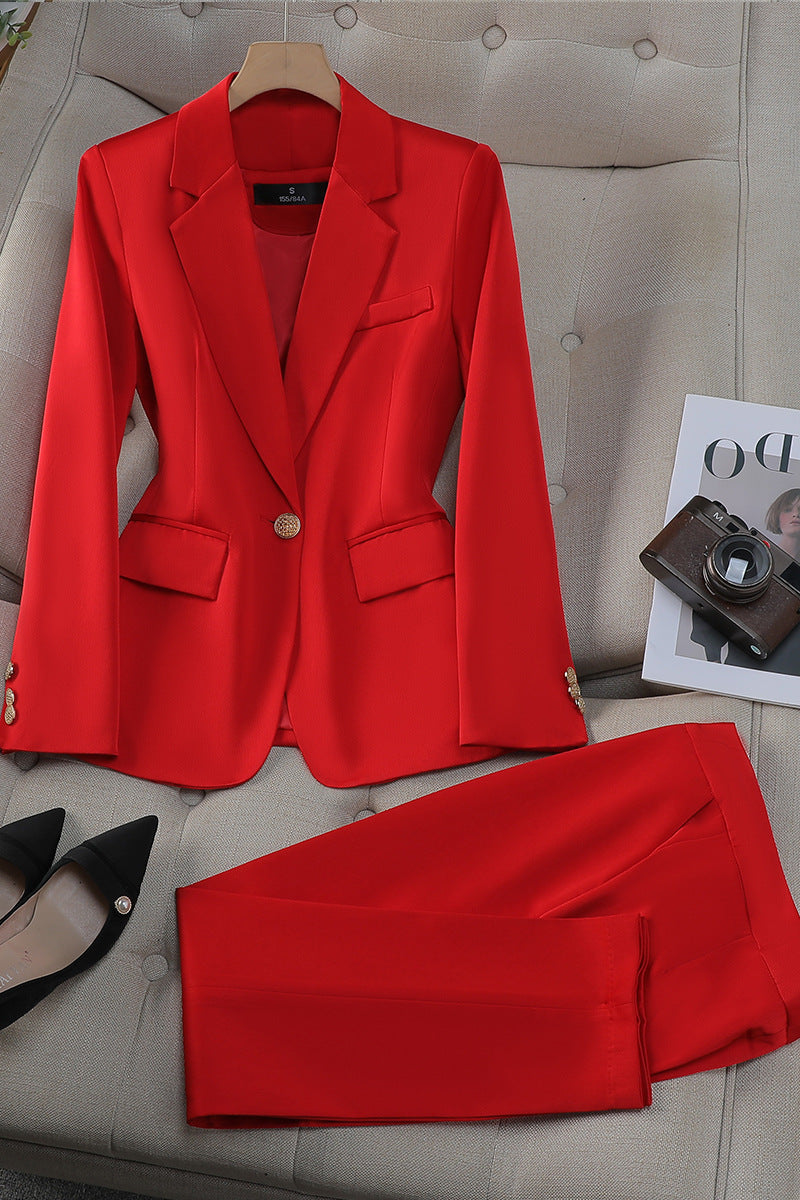 Elegantes Damen Blazer & Hosen Set, zeitloses Design, verschiedene Farben, perfekt für Büro oder formelle Anlässe.