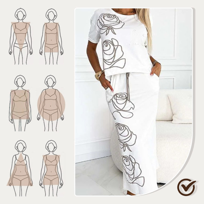 Elegantes Damen-Zweiteiler Set mit Blumenmuster, bietet stilvolle Schnitte, ganztägigen Komfort und ist vielseitig kombinierb