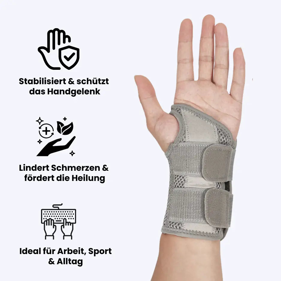 Ergonomische, atmungsaktive Handgelenksschiene für Schmerzlinderung und Stabilität, perfekt für den Alltag.