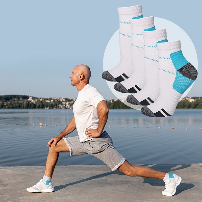 Person med kompresjonsstrømper som demonstrerer komfort