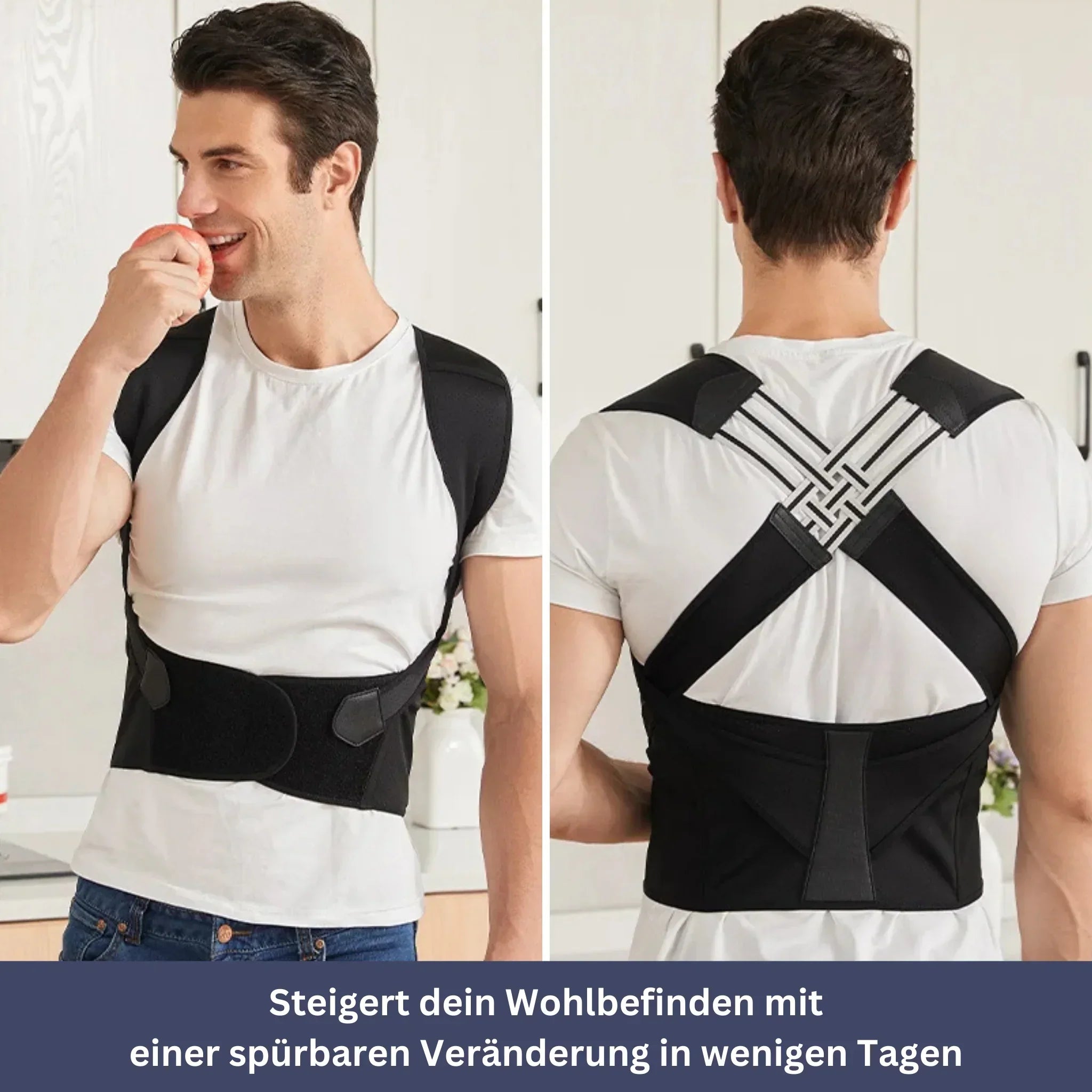 "Haltungskorrektur Accessoire, elastisch und atmungsaktiv, unter Kleidung tragbar, ergonomisches Design für Komfort, PostureB