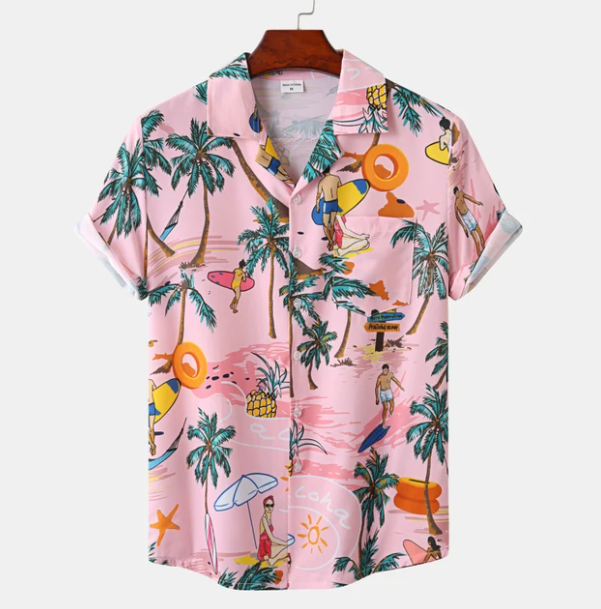 "Hawaiianisches Herrenhemd in Blau, klassisches Design, vielseitig, bequem, ideal für Freizeit und Sommer."