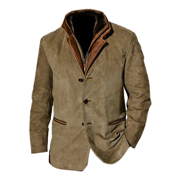 "Herren Daunenjacke Khaki, vintage Knopf, lässiger Schnitt, stilvoll, warm, für Alltag und Freizeit"