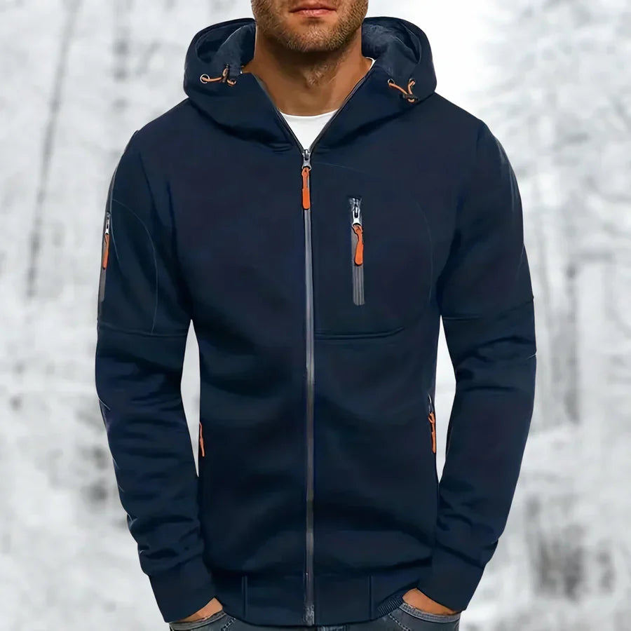 "Herren Kapuzenjacke, warm & stilvoll, Reißverschluss, schützende Kapuze, trendige Farben, legere bis Outdoor-Looks"