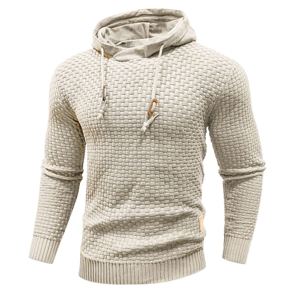 "Herren Kapuzenpullover in Beige, warm und stylisch, perfekt für kalte Tage, aus langlebigem Polyester."