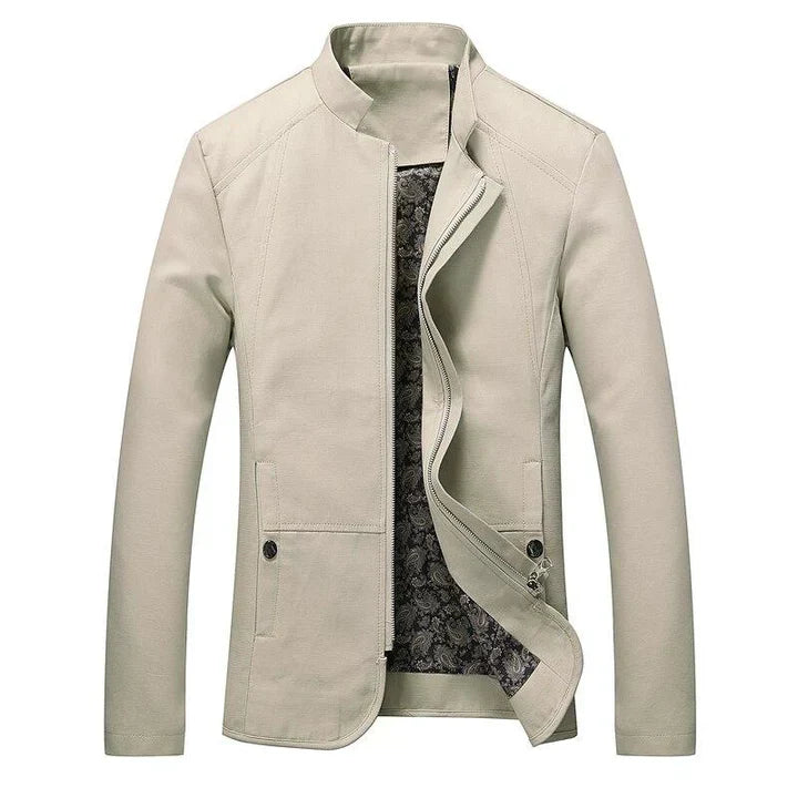 "Herren Übergangsjacke mit Seitentaschen, elegant, vielseitig, in Beige, Marine, Schwarz, für Frühling und Herbst geeignet."