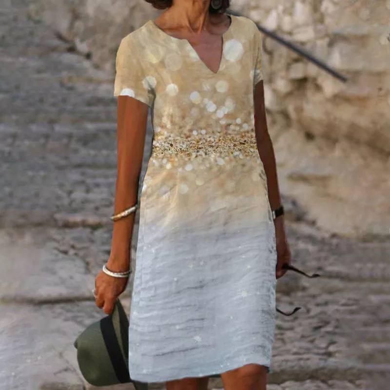 "Kurzärmliges Damen-Sommerkleid mit lebhaftem Blumenmuster, elegantes Design, ideal für sonnige Tage und Gartenpartys"