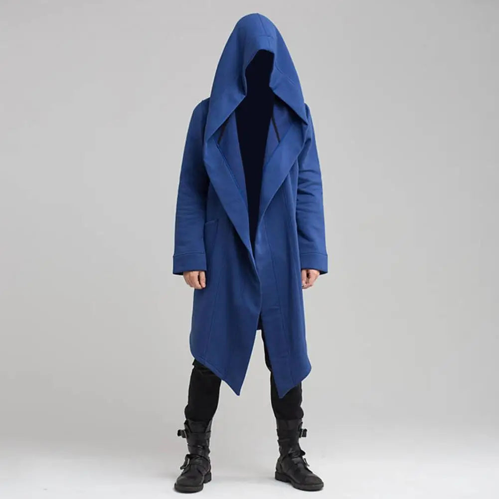"Lange Herren-Strickjacke im Gothic-Stil mit Kapuze, elegantes Design, vielseitig für jeden Anlass"