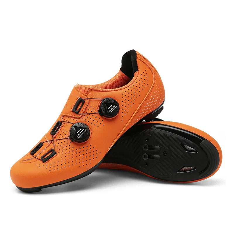 Leichte, unisex Fahrradschuhe für MTB und Rennrad, in Weiß, Schwarz, Orange; atmungsaktiv mit verstärkter Sohle.