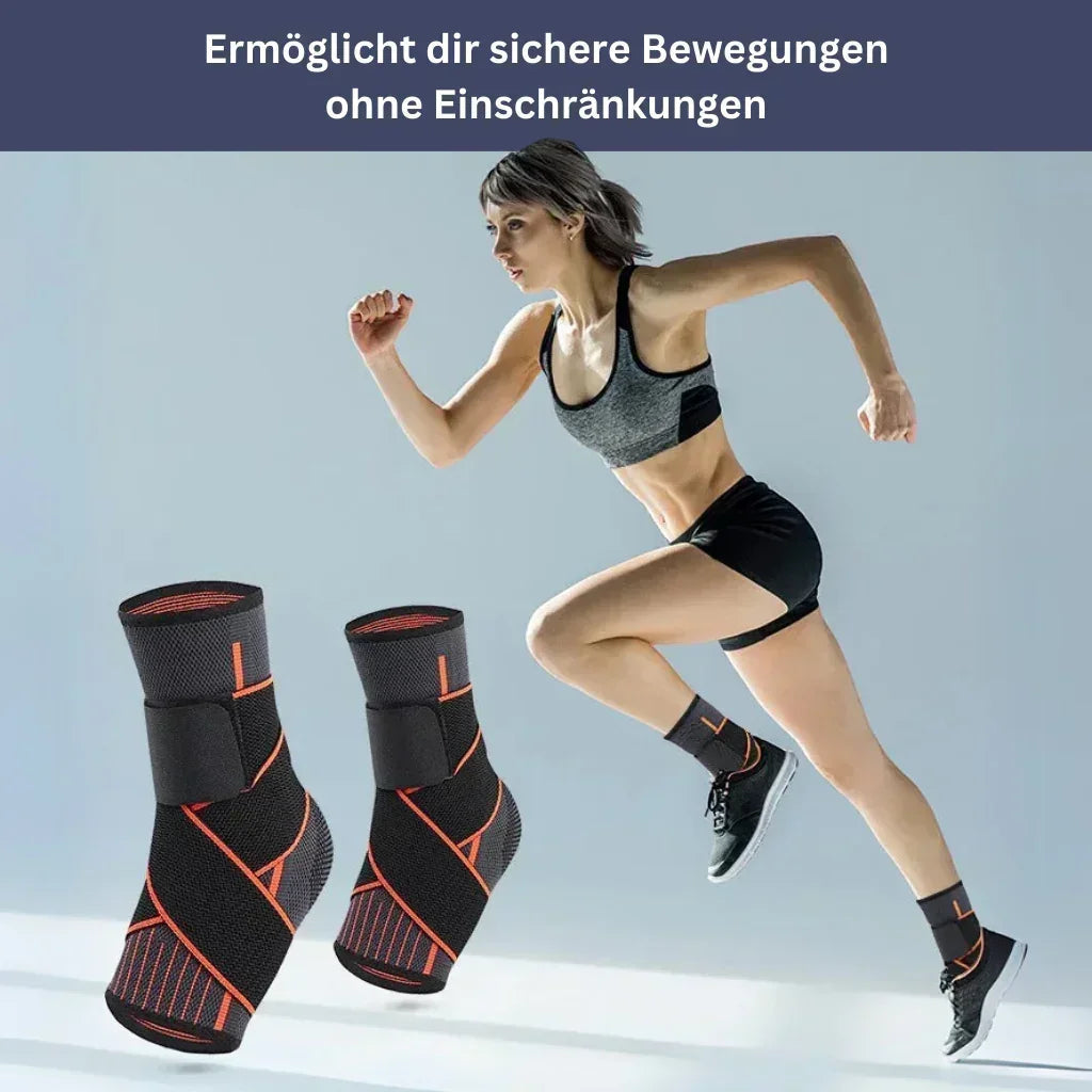 "Orthoflex Fußgelenkbandage, flexible Unterstützung in Grün, Orange oder Schwarz, ideal für Komfort und Stabilität."