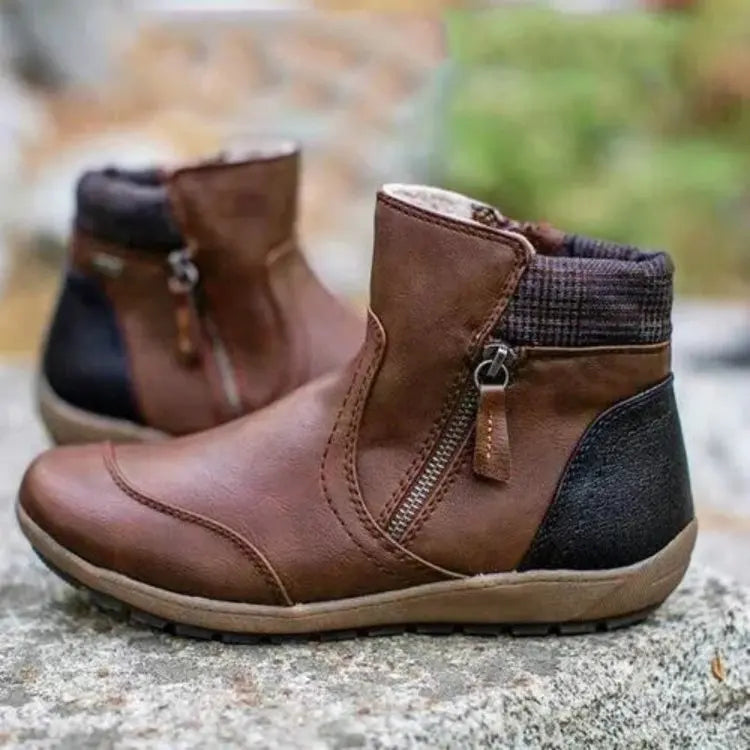 "Orthopädische Damenstiefel mit Reißverschluss, atmungsaktivem Obermaterial, ergonomischer Stütze und rutschfester Sohle."