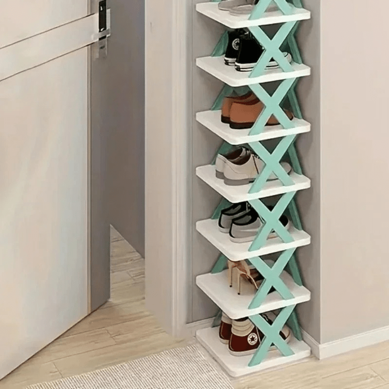 "Praktischer mehrschichtiger Schuhorganisator aus Kunststoff, platzsparend für Eingangsbereich, in modernem Design, leicht zu