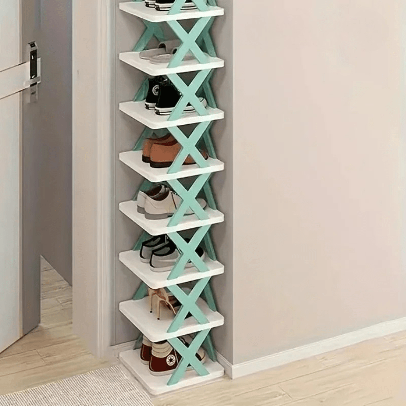 "Praktischer mehrschichtiger Schuhorganisator aus Kunststoff, platzsparend für Eingangsbereich, in modernem Design, leicht zu