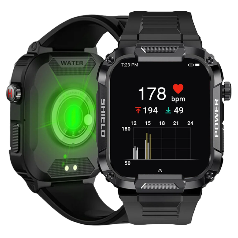 Robuste Smartwatch mit langer Akkulaufzeit in Schwarz, ideal für Sportler, bietet nahtlose Konnektivität und Fitness-Tracking