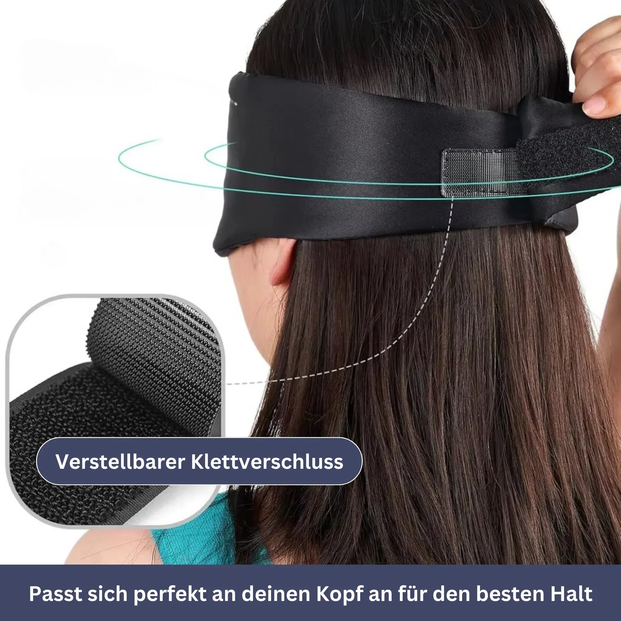 "Samtweiche Schlafmaske aus Seide, dunkelblau, ergonomisches Design, ideal für erholsamen Schlaf und Reisen."