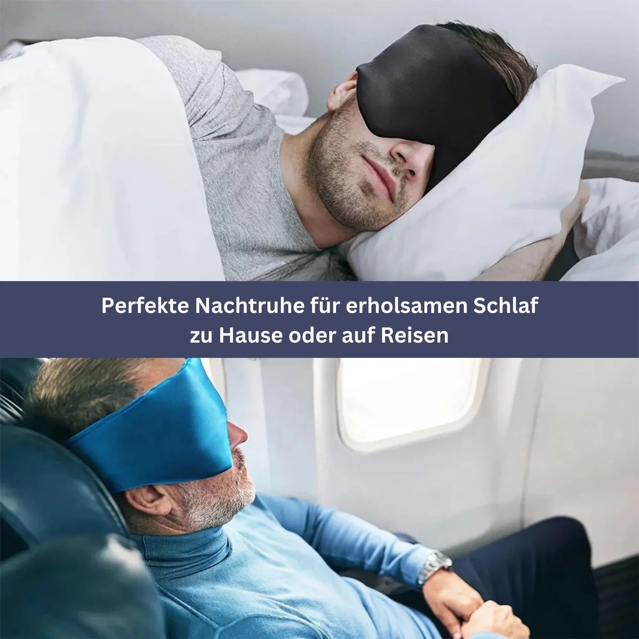 "Samtweiche Schlafmaske aus Seide, dunkelblau, ergonomisches Design, ideal für erholsamen Schlaf und Reisen."
