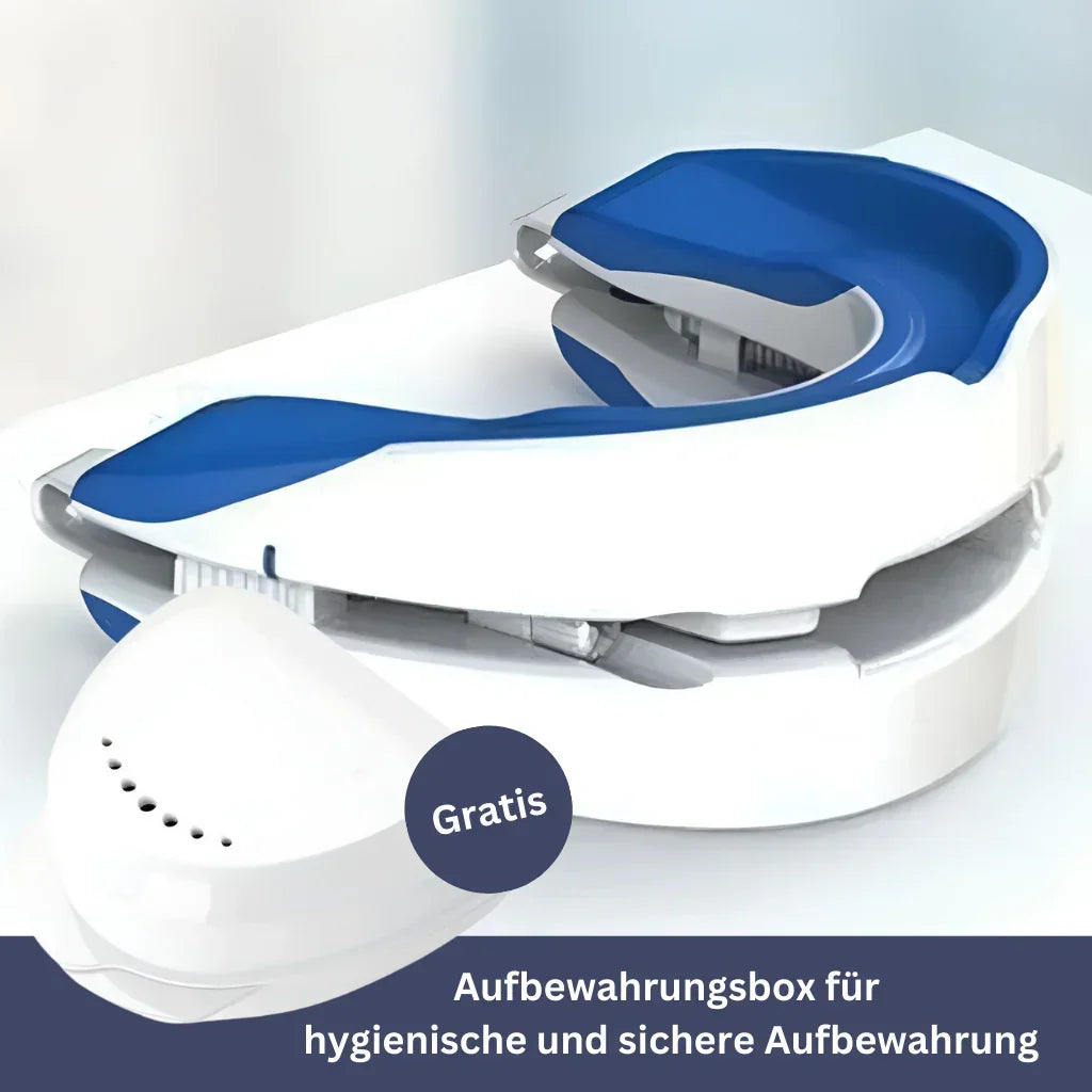 Schnarchschiene für erholsamen Schlaf, ergonomisch, passt sich der Mundform an, reduziert Schnarchen, verbessert Luftfluss.