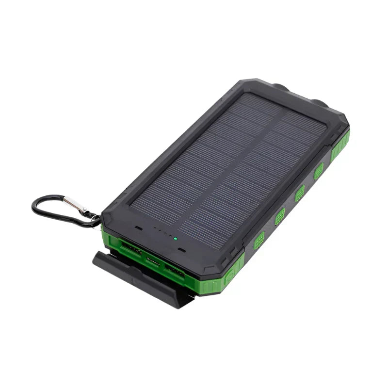 "Solar Ladegerät & Powerbank mit Solarpanel in verschiedenen Farben für unterwegs"