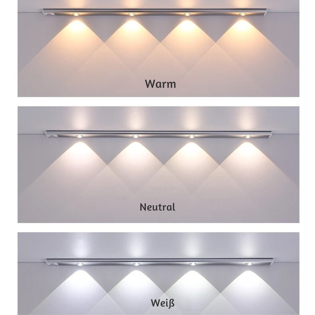 "Stilvolle Unterbauleuchte dimmbar, Bewegungssensor, schwarz oder silber, 20-60cm, einfache Magnetbefestigung"