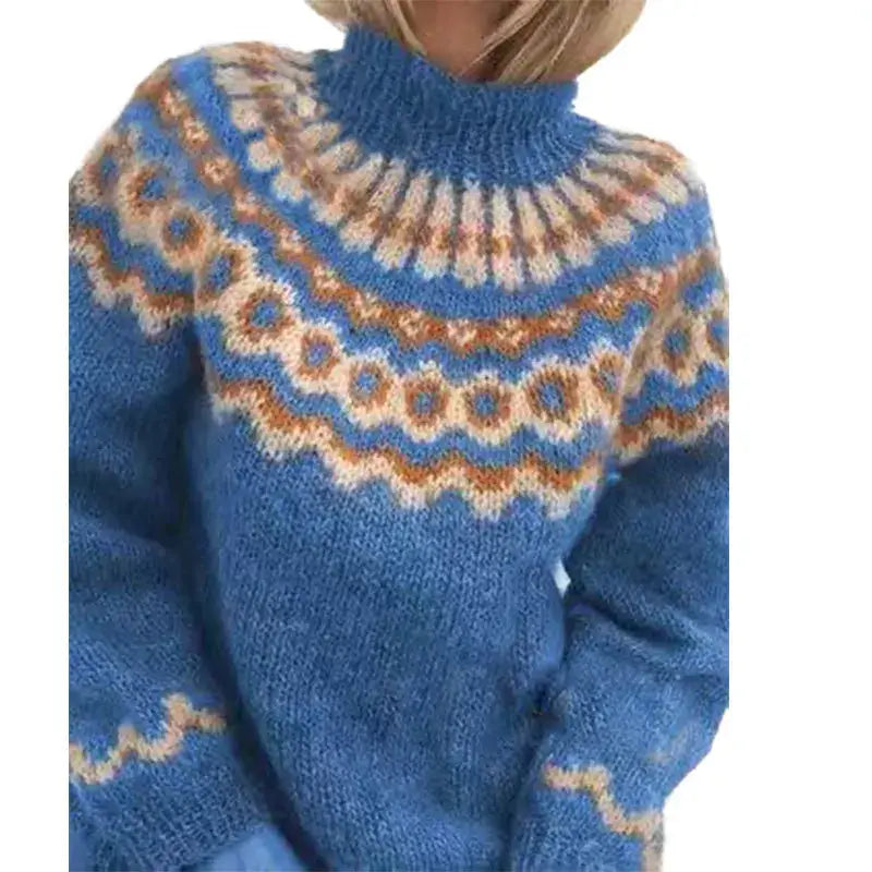 "Stilvoller Norweger-Damenpullover mit Rollkragen, klassisches Muster, warme Strickqualität, ideal für Wintertage."