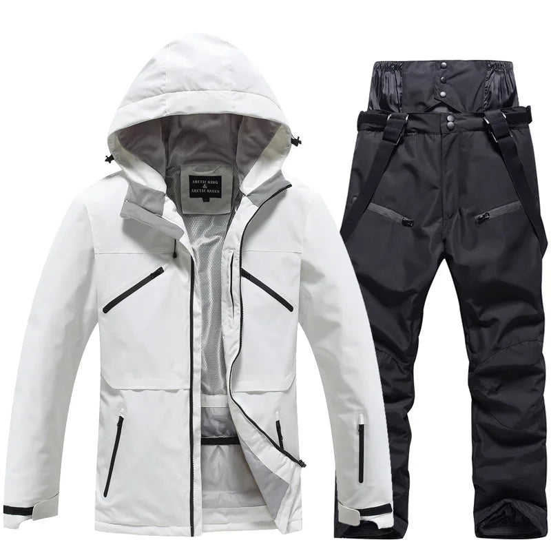 Unisex Skianzug mit Kapuzenjacke und Skihose, in leuchtenden Farben, windfest und ideal für Winterabenteuer.