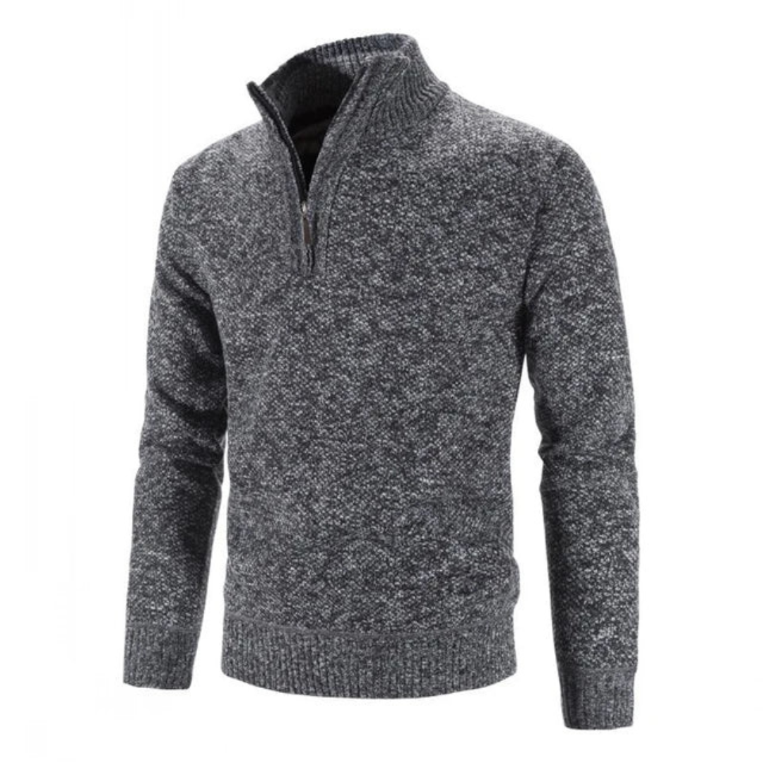 "Warmer Herren-Strickpullover mit halbem Reißverschluss, ideal für geschäftliche und Freizeitoutfits."