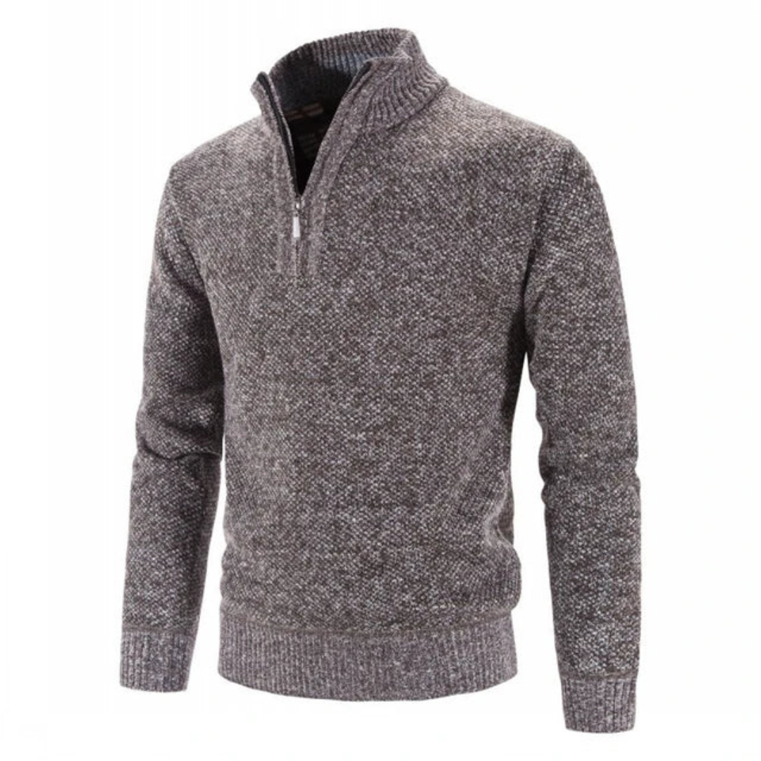 "Warmer Herren-Strickpullover mit halbem Reißverschluss, ideal für geschäftliche und Freizeitoutfits."