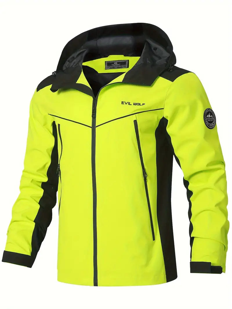 "Wasserdichte Outdoor-Jacke mit reflektierendem Design, verstellbarer Kapuze und atmungsaktiven Materialien für Outdoor-Aktiv