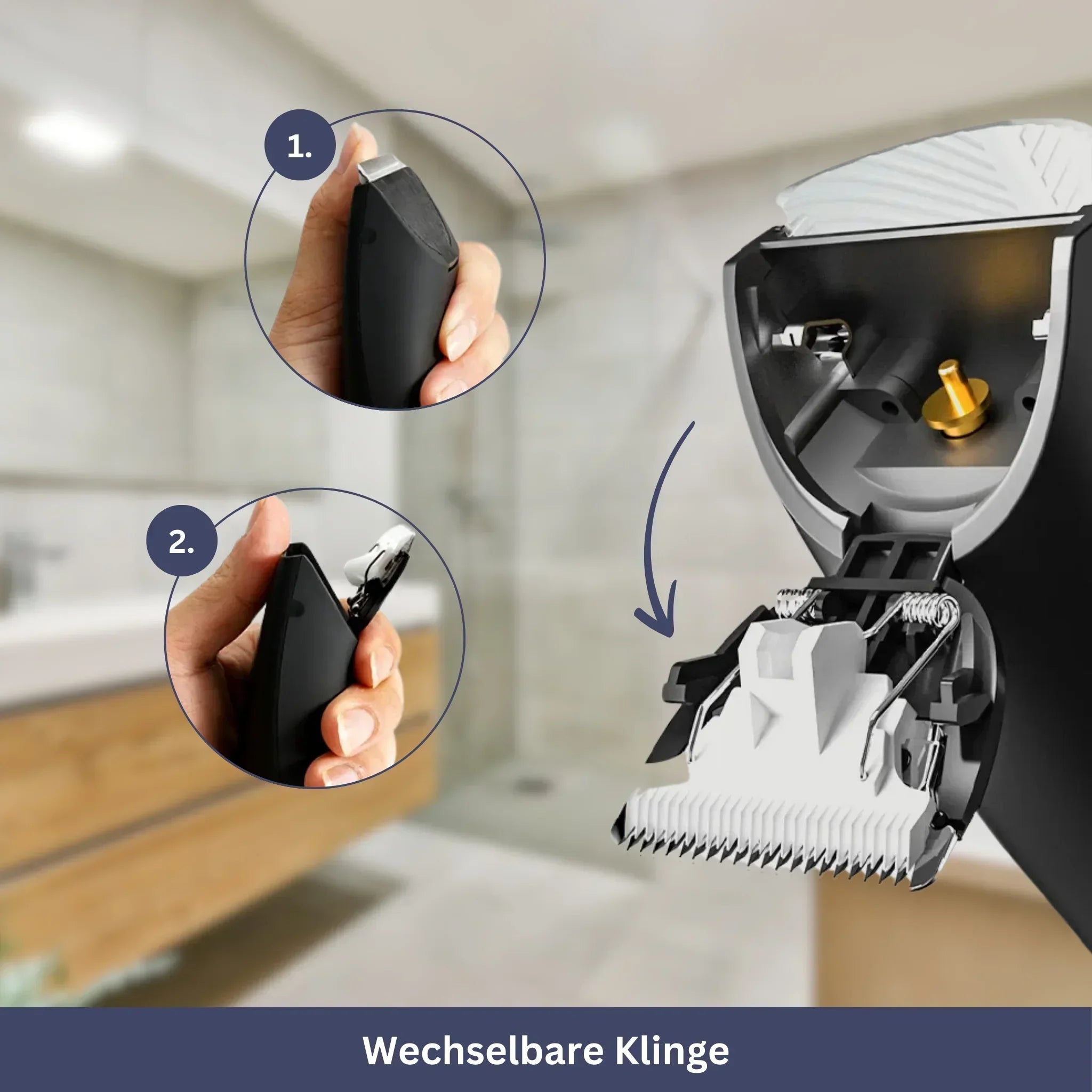 "Wasserdichter Präzisionstrimmer für Körperpflege, ergonomisch, wiederaufladbar, für trockene und nasse Anwendung geeignet."