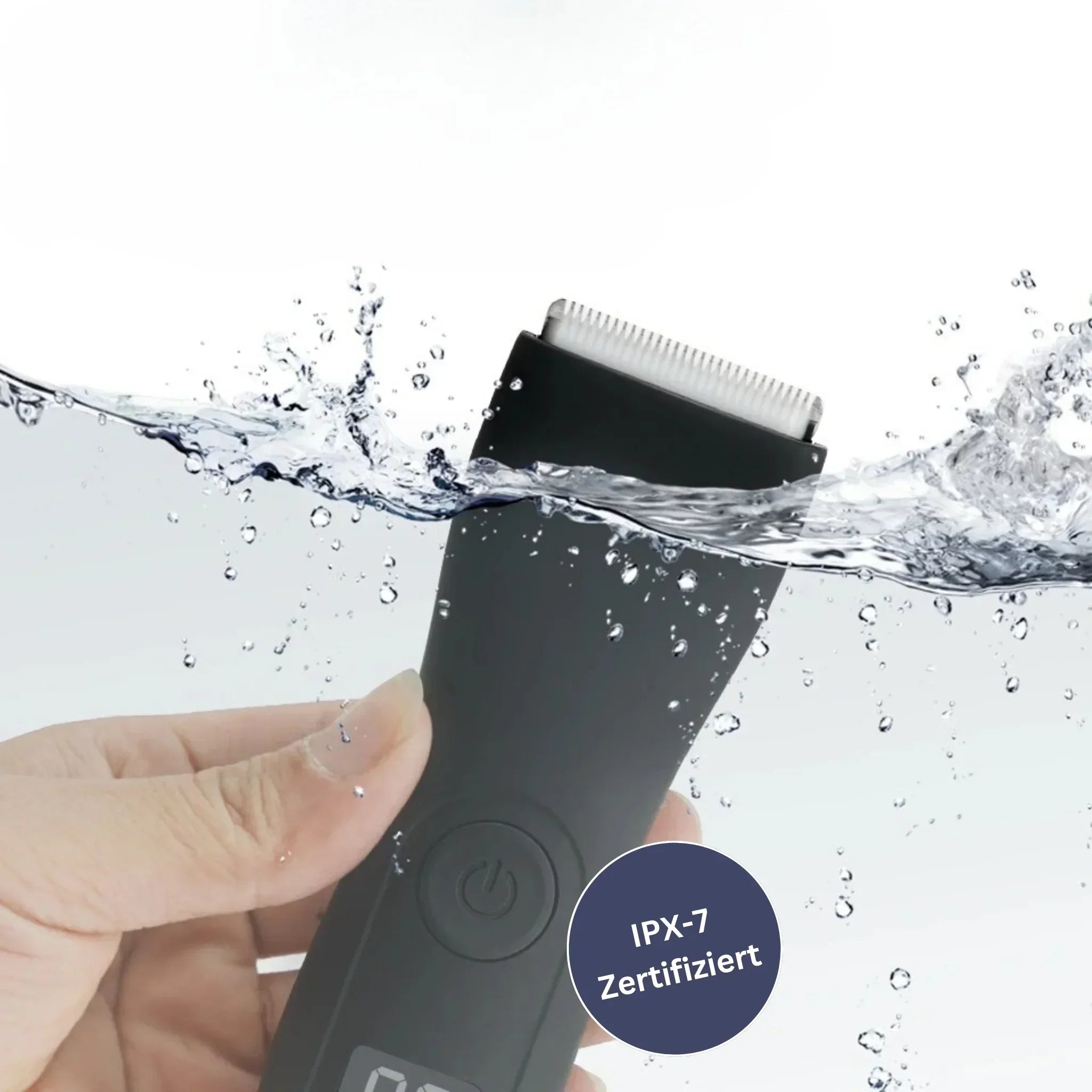 "Wasserdichter Präzisionstrimmer für Körperpflege, ergonomisch, wiederaufladbar, für trockene und nasse Anwendung geeignet."