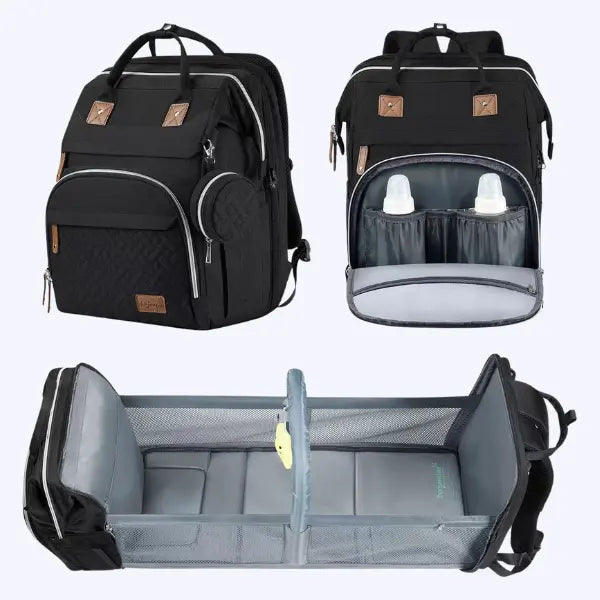 "Wickeltasche mit integriertem Wickelstation, geräumig, grau-blau, isolierte Fächer, verstellbare Riemen, ideal unterwegs"