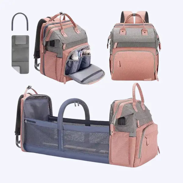 "Wickeltasche mit integriertem Wickelstation, geräumig, grau-blau, isolierte Fächer, verstellbare Riemen, ideal unterwegs"